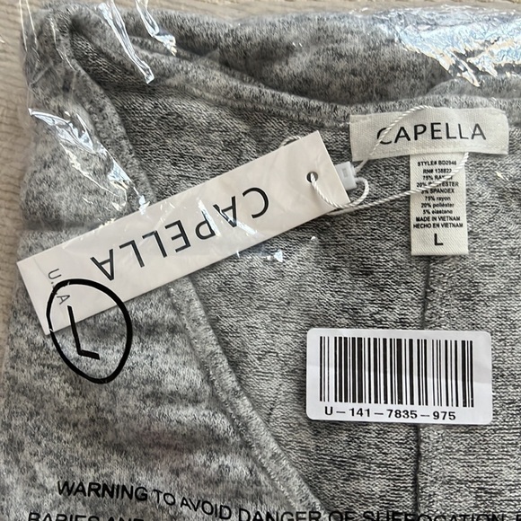 NEW-CAPELLA Marled Knit,Deep V-Neck, LongSleeve,Shift Mini Dress Heather Gray LG - Picture 11 of 12